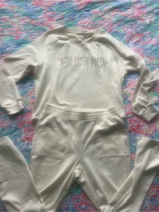 Rae Dunn Pants - Rae Dunn two piece Cream colored HO! HO! HO!' Holiday sweatshirt and sweatpants